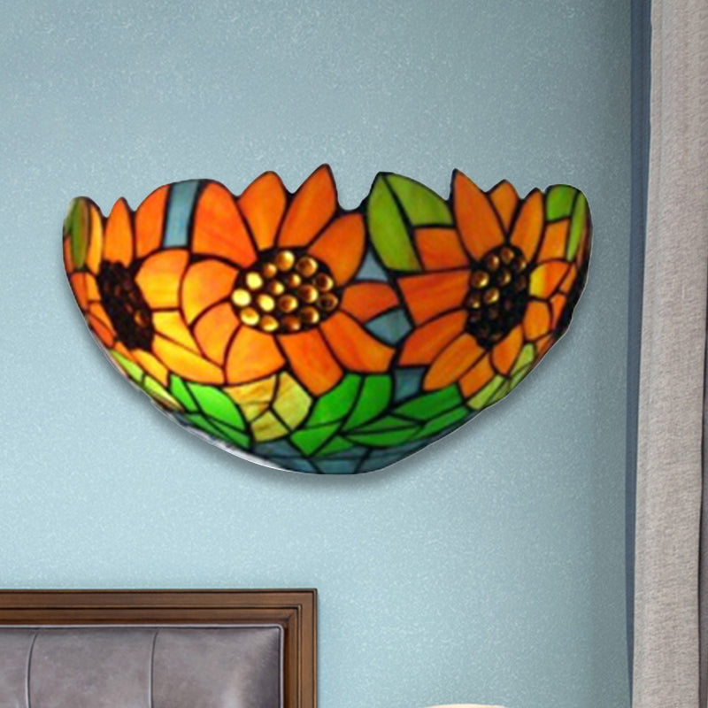 BowLift | Sunflower Wall Light with Bowl Shape Stained Glass Rustic Tiffany Wall Lamp