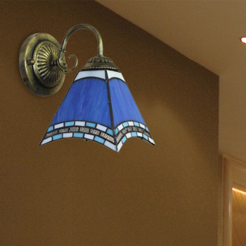BowLift | Blue Pyramid Wall Lighting Nautical Mission 1 Light Stained Glass Wall Mounted Light for Foyer