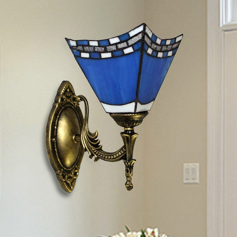 BowLift | Blue Pyramid Wall Lighting Nautical Mission 1 Light Stained Glass Wall Mounted Light for Foyer
