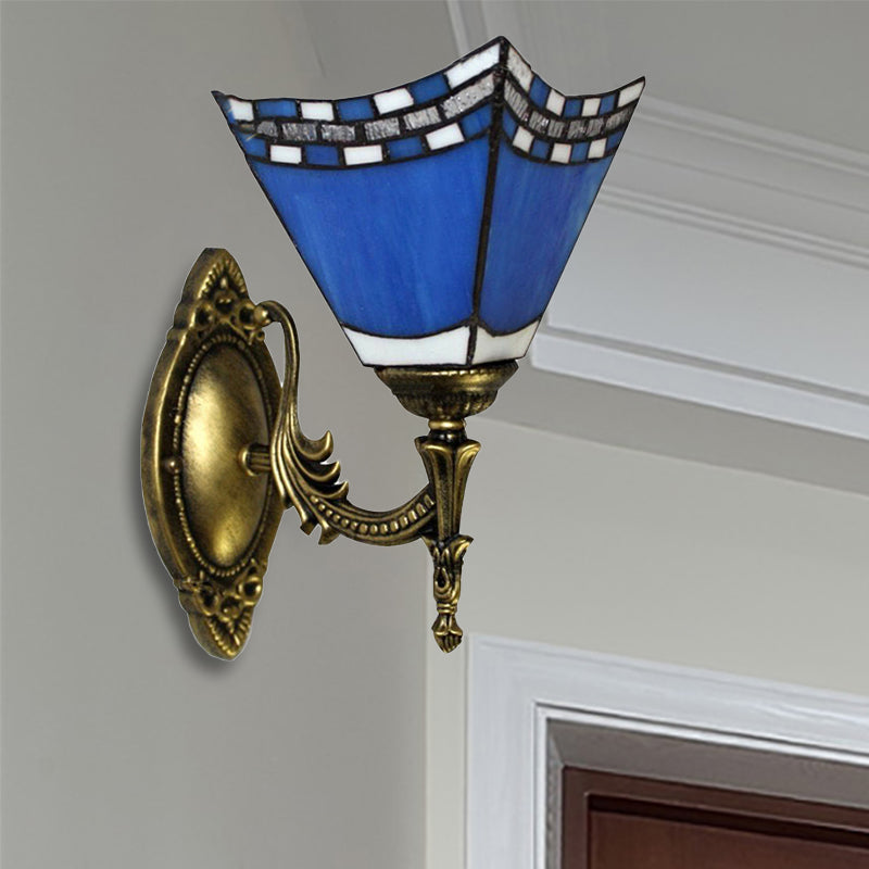 BowLift | Blue Pyramid Wall Lighting Nautical Mission 1 Light Stained Glass Wall Mounted Light for Foyer