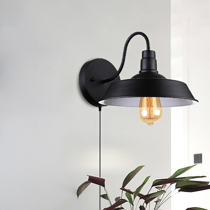 BowLift | Barn Kitchen Wall Light Fixture Industrial Metal 1 Light Black Sconces Light with Goose Neck Arm and Plug Cable