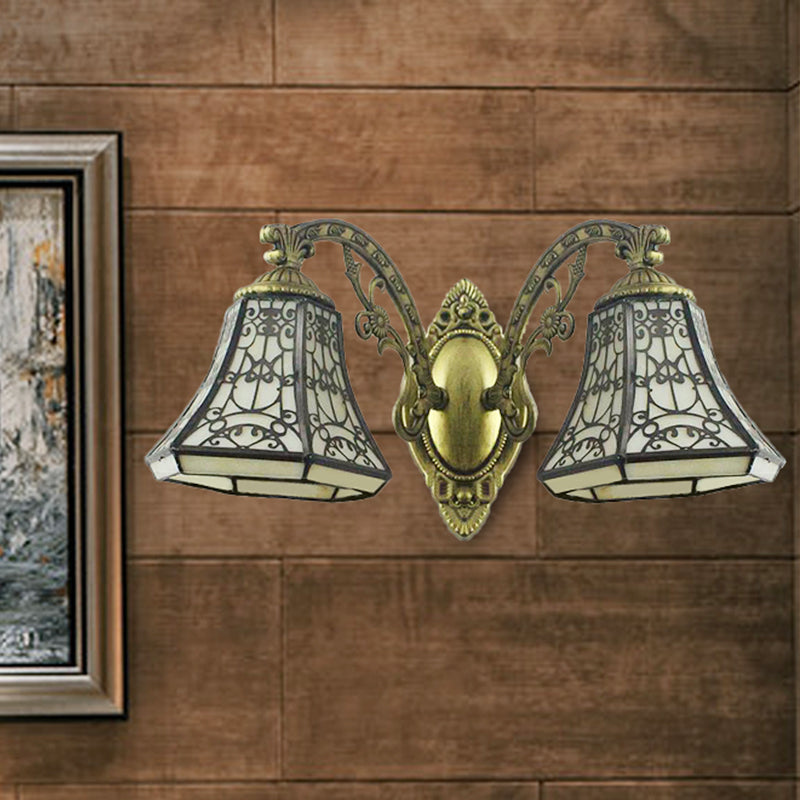 BowLift | Beige Glass Bell Wall Lighting with Fence Design 2 Heads Rustic Lodge Wall Light