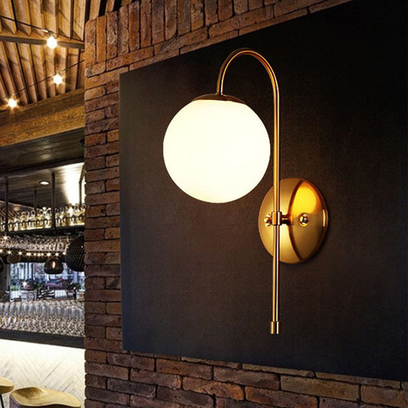 BowLift | Brass Globe Wall Lamp Modern Opal Glass 1 Light Coffee House Wall Lamp Fixture