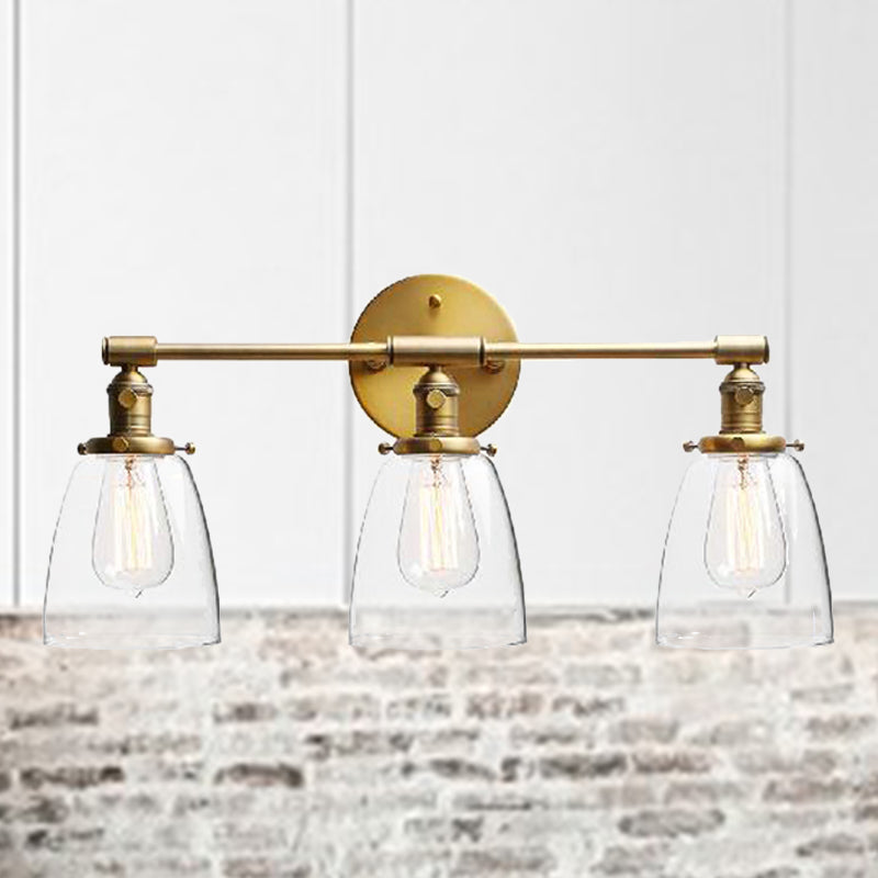 BowLift | 3-Bulb Cone Wall Mount Light Fixture Industrial Brass Clear Glass Lighting for Restaurant