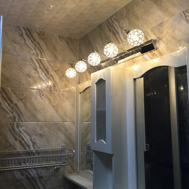 BowLift | Orbit Wall Light Sconce Modernist Stylish Clear Crystal 3/4 Lights Black Surface Cosmetic Mirror Light, Warm/White Light