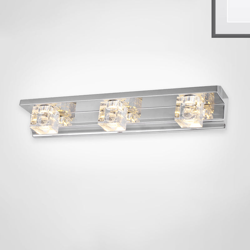 BowLift | Clear Crystal Cube Wall Sconce Modern Style 3 Heads Silver Finish Vanity Light Fixture in Warm/White Light, 12.5"/18" B