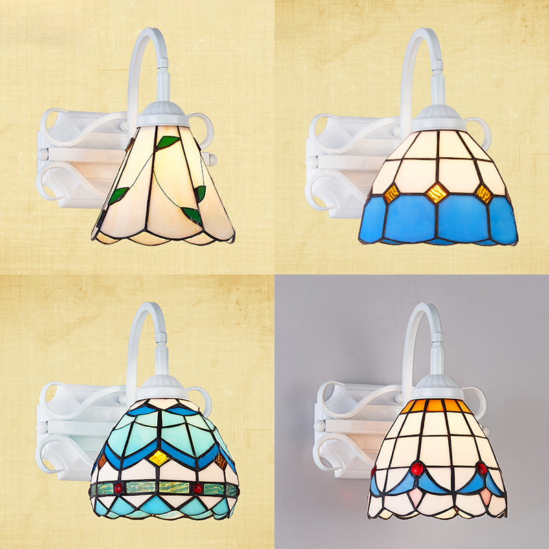 BowLift | Retro Style Dome Wall Light Stained Glass 1 Light Downward Lighting Wall Mounted Light in Beige/Blue/Blue-White/White