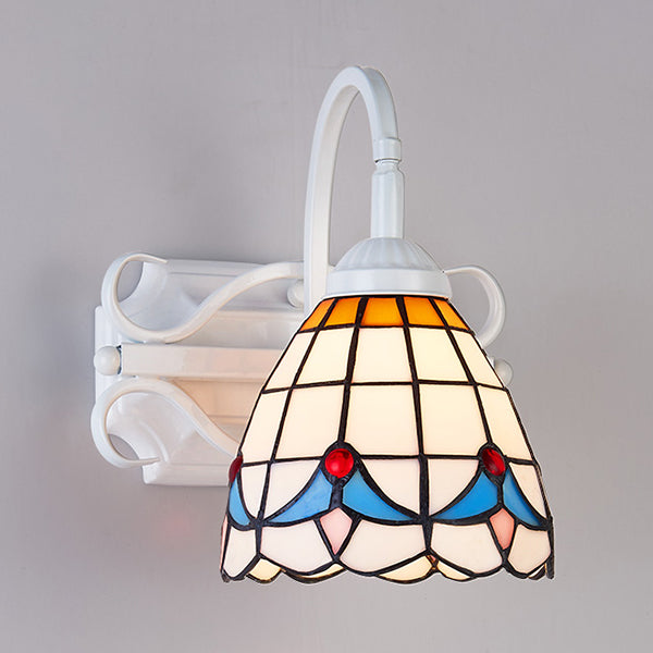 BowLift | Retro Style Dome Wall Light Stained Glass 1 Light Downward Lighting Wall Mounted Light in Beige/Blue/Blue-White/White