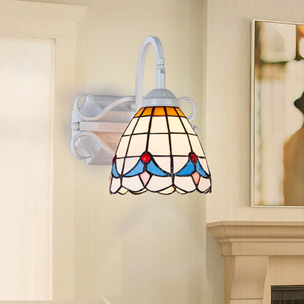 BowLift | Retro Style Dome Wall Light Stained Glass 1 Light Downward Lighting Wall Mounted Light in Beige/Blue/Blue-White/White