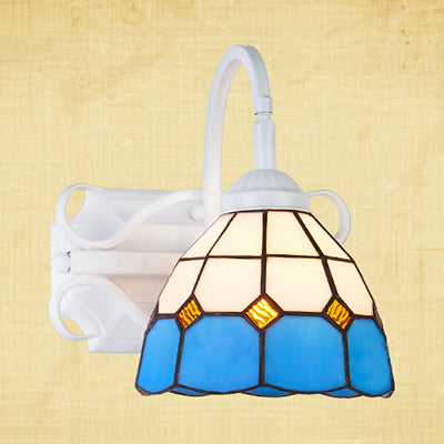 BowLift | Retro Style Dome Wall Light Stained Glass 1 Light Downward Lighting Wall Mounted Light in Beige/Blue/Blue-White/White