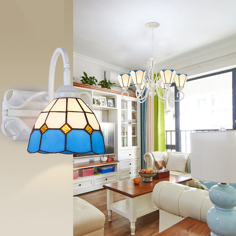 BowLift | Retro Style Dome Wall Light Stained Glass 1 Light Downward Lighting Wall Mounted Light in Beige/Blue/Blue-White/White