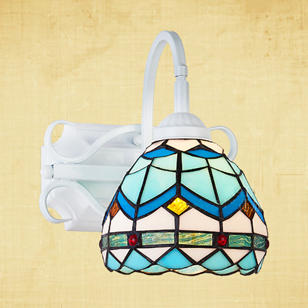 BowLift | Retro Style Dome Wall Light Stained Glass 1 Light Downward Lighting Wall Mounted Light in Beige/Blue/Blue-White/White