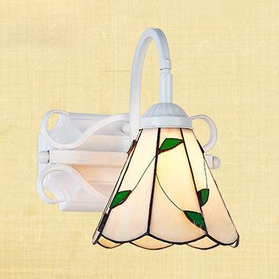 BowLift | Retro Style Dome Wall Light Stained Glass 1 Light Downward Lighting Wall Mounted Light in Beige/Blue/Blue-White/White