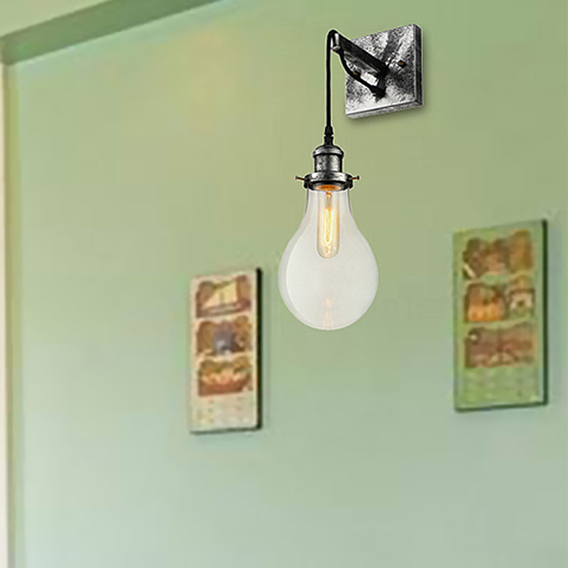BowLift | Black Bulb Shade Wall Light Industrial Clear Glass 1 Light Living Room Wall Lights Fixture