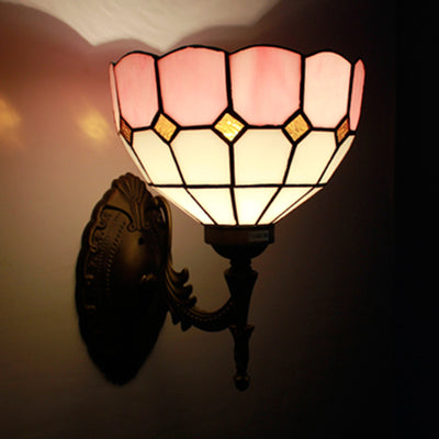 BowLift | Retro style wave-shaped wall lamp, gift glass 1 light wall-mounted fixture in yellow/pink/green for stairs.