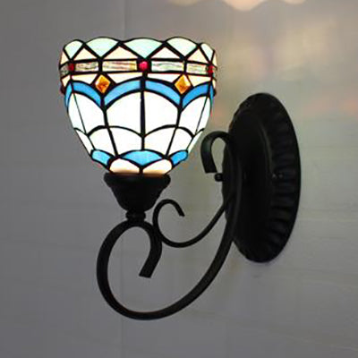 BowLift | Colorful Wall Lamp Lodge Stained Glass 1 Light Wall Lamp Fixture in White/Brown/Blue for Corridor