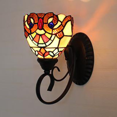BowLift | Colorful Wall Lamp Lodge Stained Glass 1 Light Wall Lamp Fixture in White/Brown/Blue for Corridor