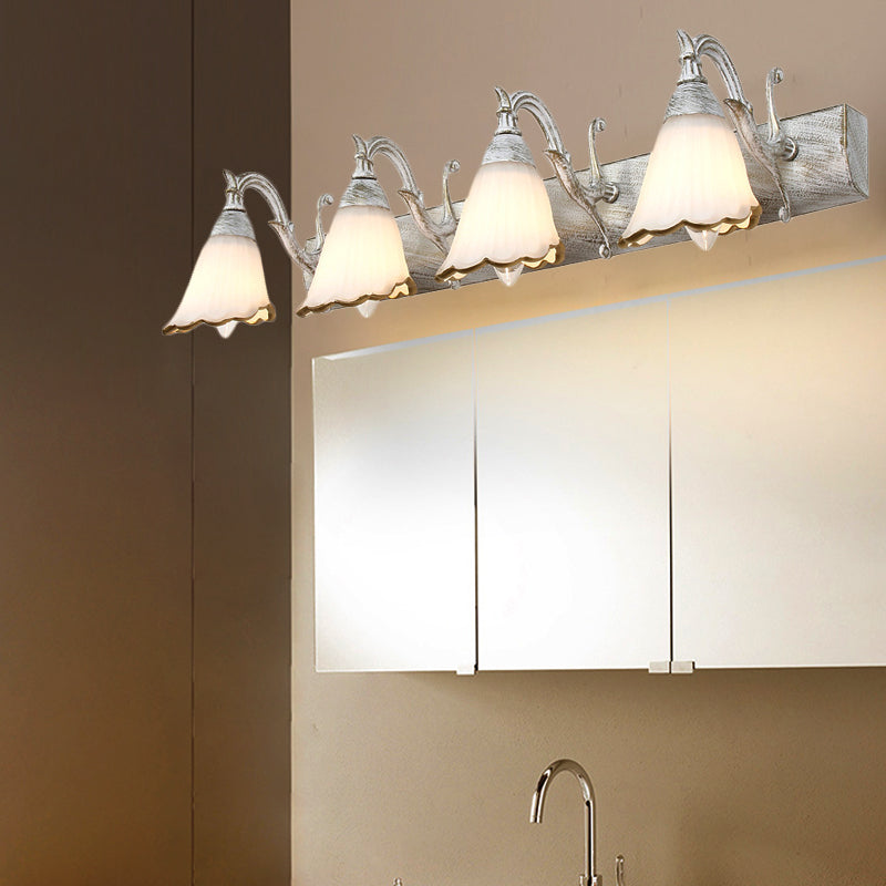 BowLift | Flower Bath Wall Light Classic Opal Glass 2/3/4 Lights Bronze/White Make-Up Lighting