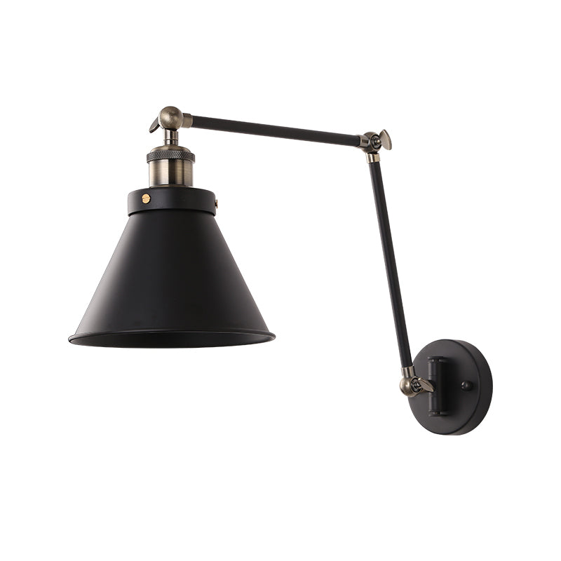 BowLift | Cone Wall Lamp Fixture Industrial Style Metal 1 Bulb Black/White Wall Light with Swing Arm for Bedroom