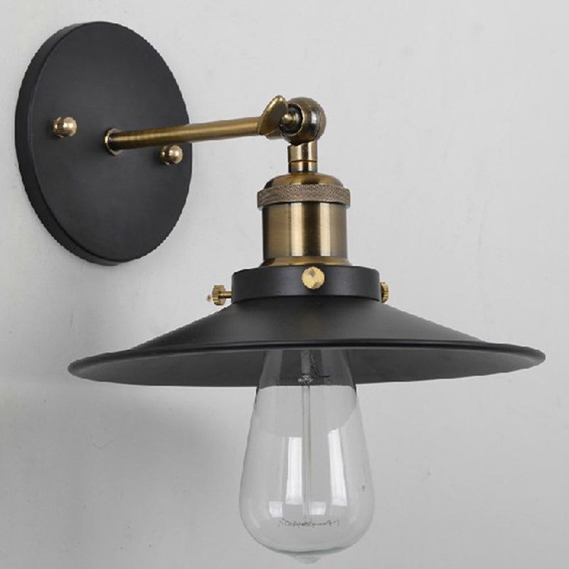 BowLift | Vintage Industrial Style Wall Light Single Light with Flat Round, Flared Metal Shade for the Bar
