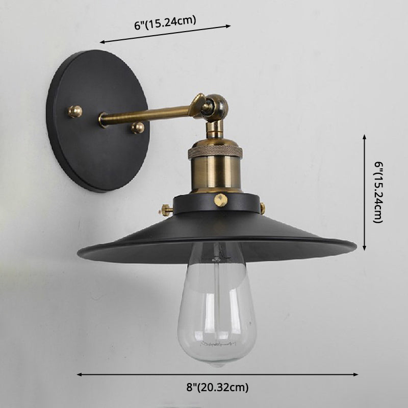 BowLift | Vintage Industrial Style Wall Light Single Light with Flat Round, Flared Metal Shade for the Bar