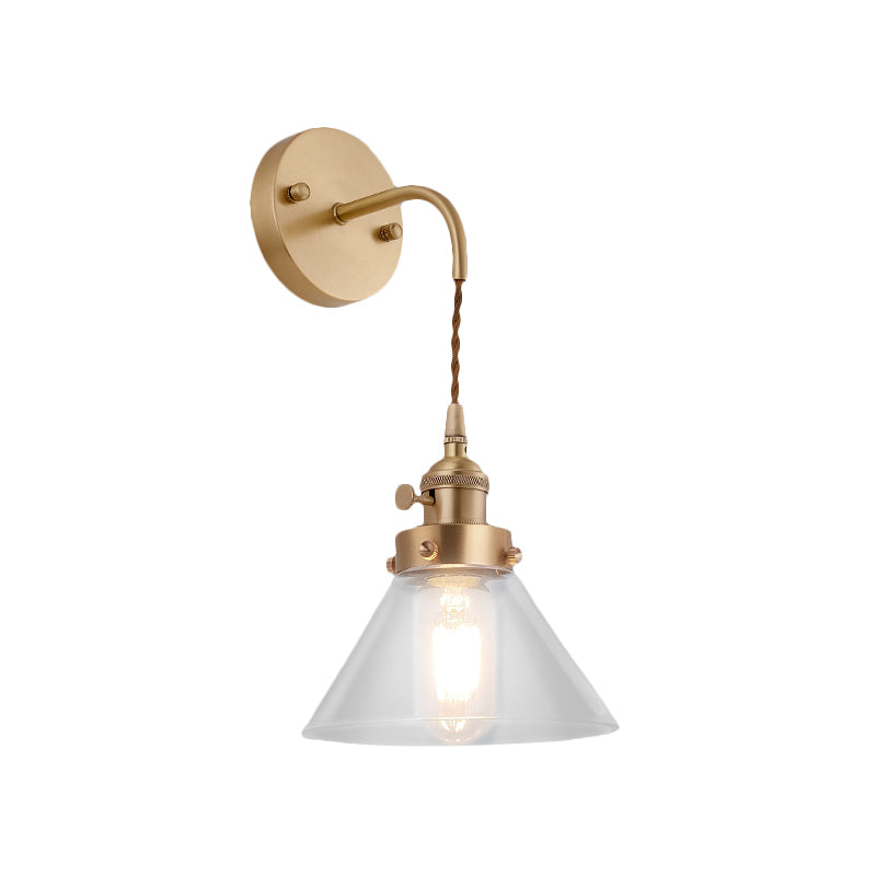 BowLift | Clear Conical Glass Shade Wall Lamp Vintage Retro 1 Light Wall Lamp Wall Light in Brass