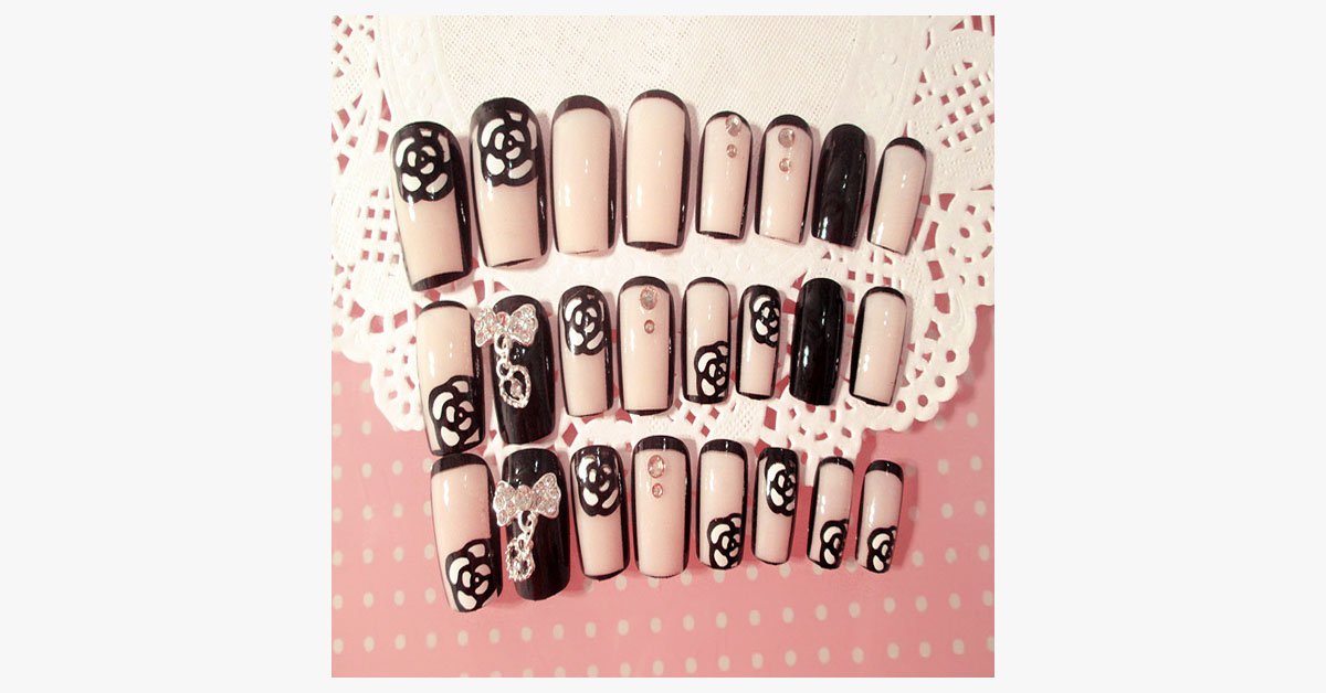 BowLift | Black Rose Transparent Nails