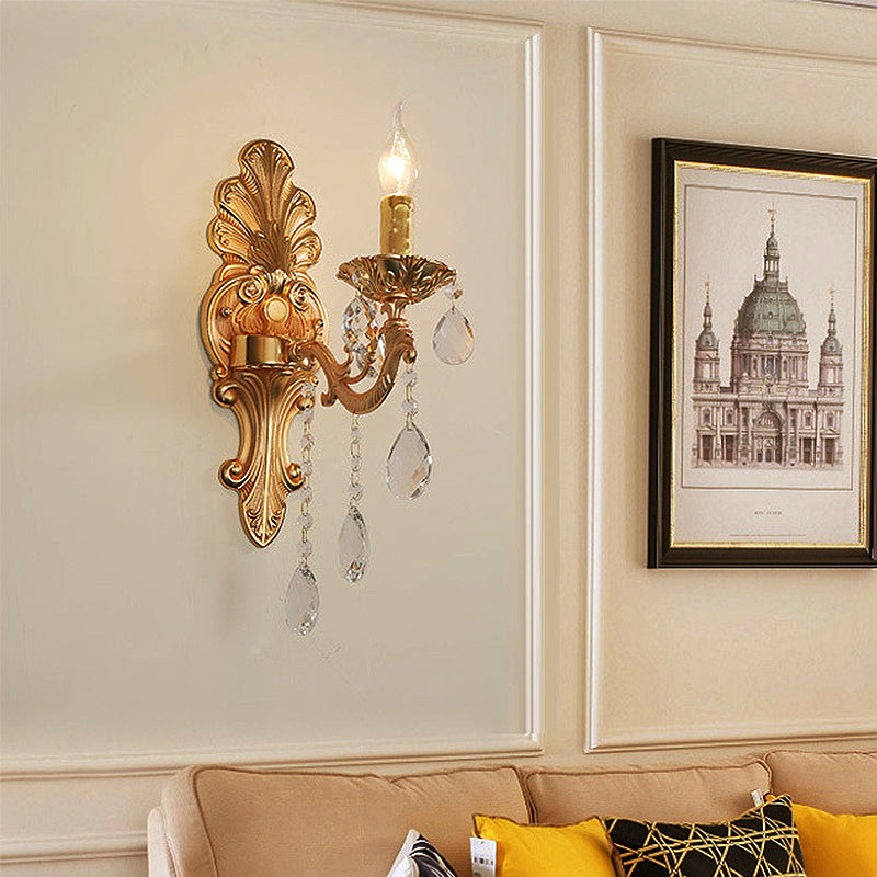BowLift | Candle Holder Wall Lamp Postmodern Metal 1/2 Heads Living Room Sconce Lamp in Brass with Crystal Drop Accent