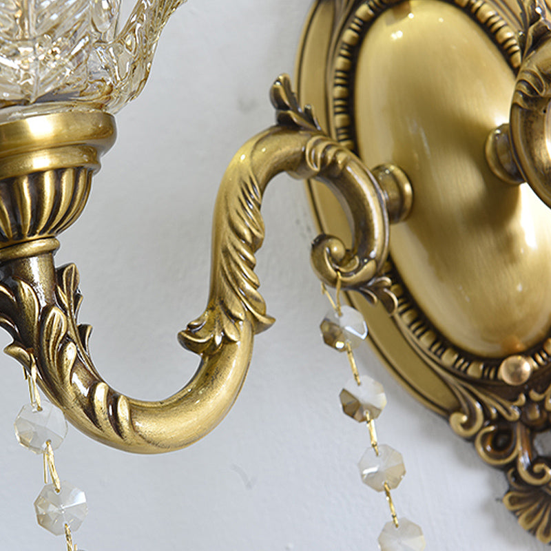 BowLift | Clear Glass Flower Wall Mounted Light Modern 1/2 Heads Brass Wall Light with Crystal Drops