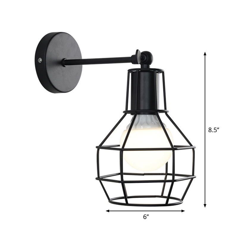 BowLift | Globe Bedroom Wall Light Lamp Metal 1 Head Industrial Style Rotatable Wall Lamp with Wire Guard in Black