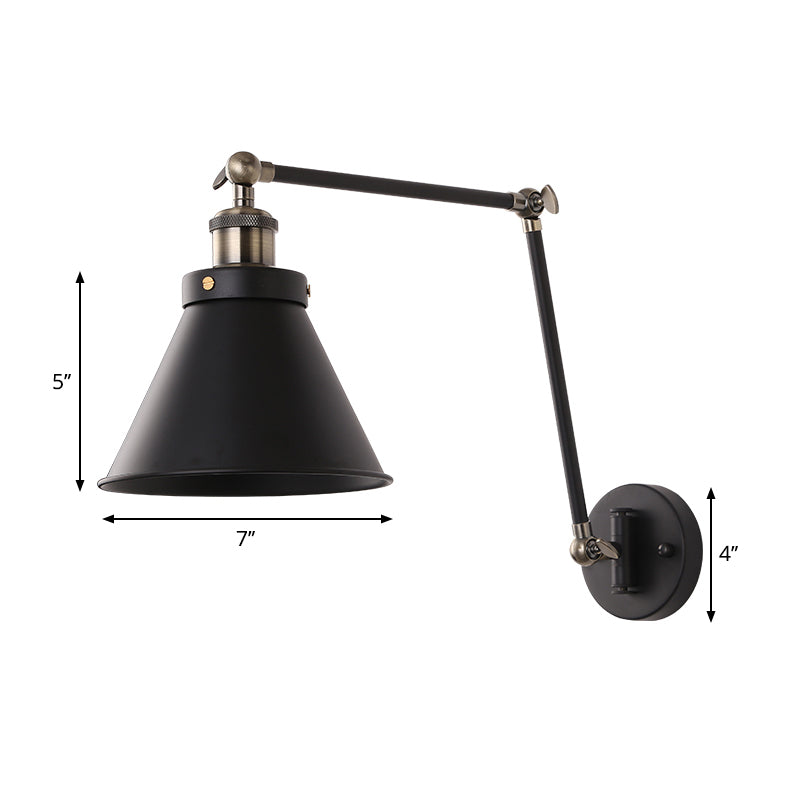 BowLift | Cone Wall Lamp Fixture Industrial Style Metal 1 Bulb Black/White Wall Light with Swing Arm for Bedroom