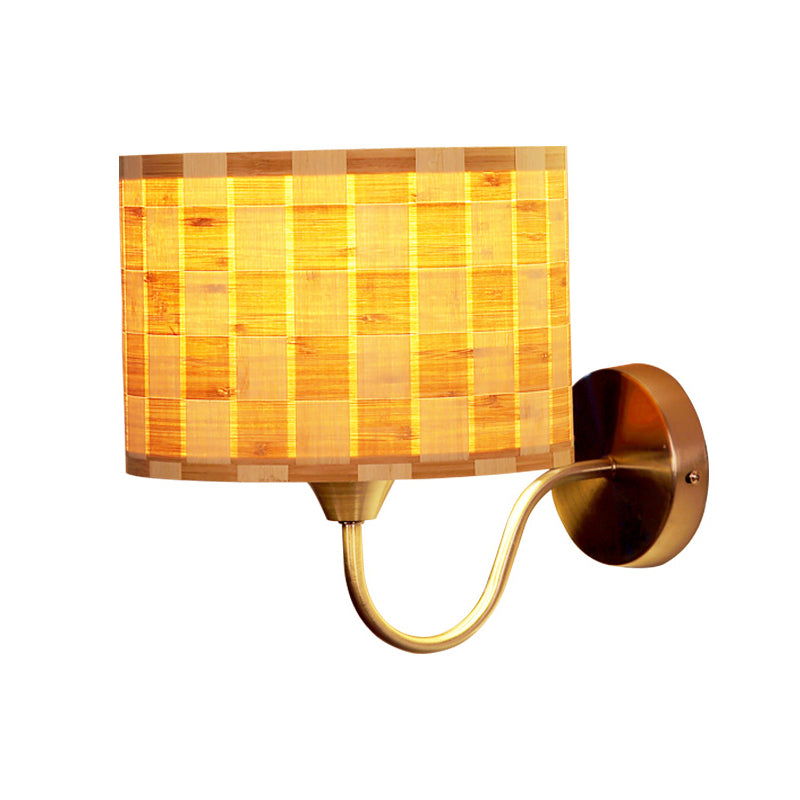 BowLift | Drum Wall Lighting Traditional Bamboo 1 Lamp Wooden Sconce Lighting Fixture for Dining Room