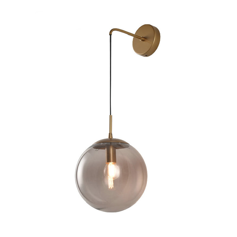 BowLift | Clear/Smoke Gray Glass Ball Wall Sconce Retro 1 Light Wall Mount Lamp with Long Gold/Black Arm