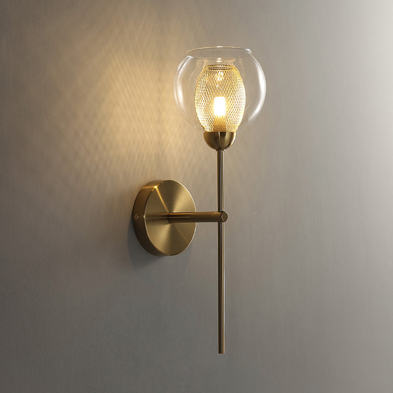 BowLift | Dual Cup Form Wall Mounted Lamp Modernist Simple Clear Glass and Metallic Wall Sconce in Black/Gold