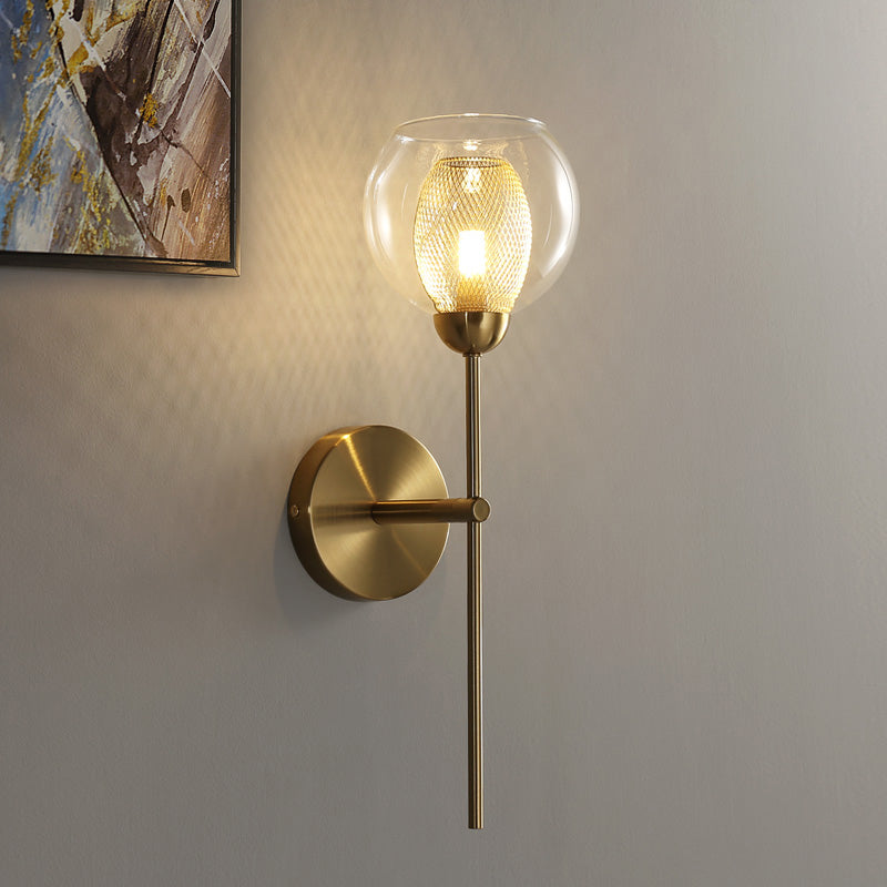 BowLift | Dual Cup Form Wall Mounted Lamp Modernist Simple Clear Glass and Metallic Wall Sconce in Black/Gold