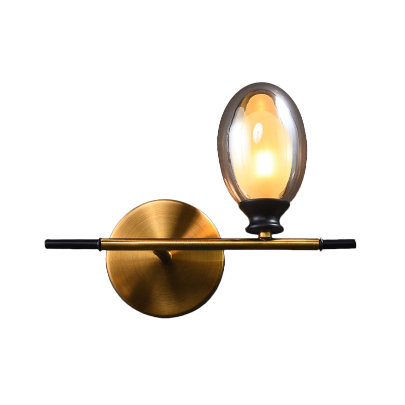 BowLift | Clear/Amber Glass Egg Shape Wall Light Minimalist 1 Light Brass Wall Lamp with Horizontal Arm