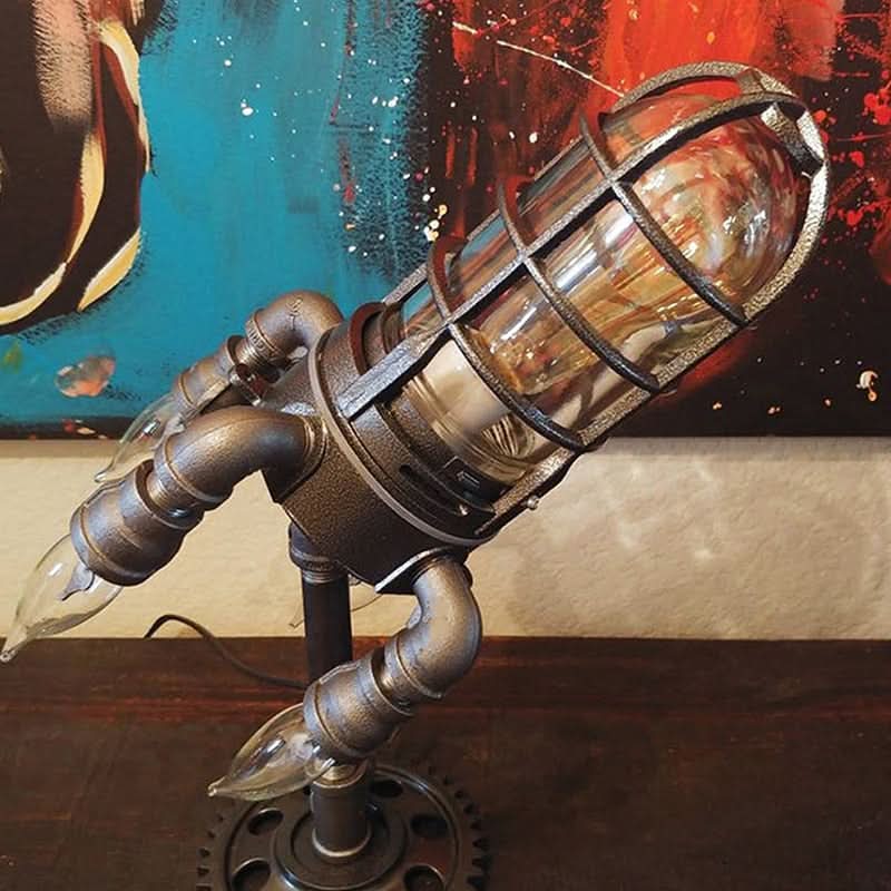 BowLift | Steampunk Rocket Table Lamp with Flame Light