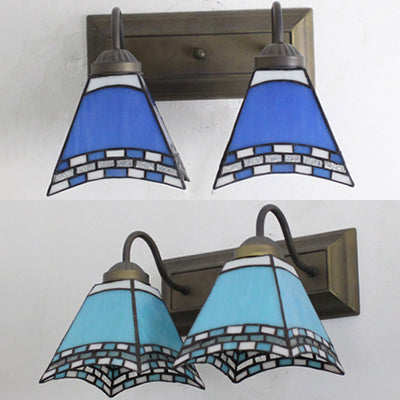 BowLift | Mediterranean Pyramid Wall Lamp 2 Heads Blue/Light Blue Glass Wall Lighting for Bedroom