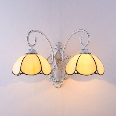 BowLift | Feathered Glass Wall Lamp with White Curved Arm 2 Lights Traditional Wall Lamp in White/Clear/Blue/Beige