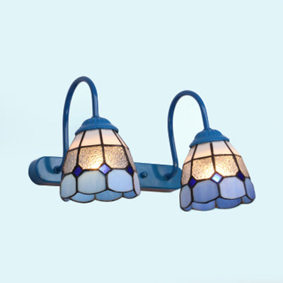 BowLift | Dome Wall Light 2 Heads Blue/Yellow Glass Tiffany Makeup Light for Bathroom