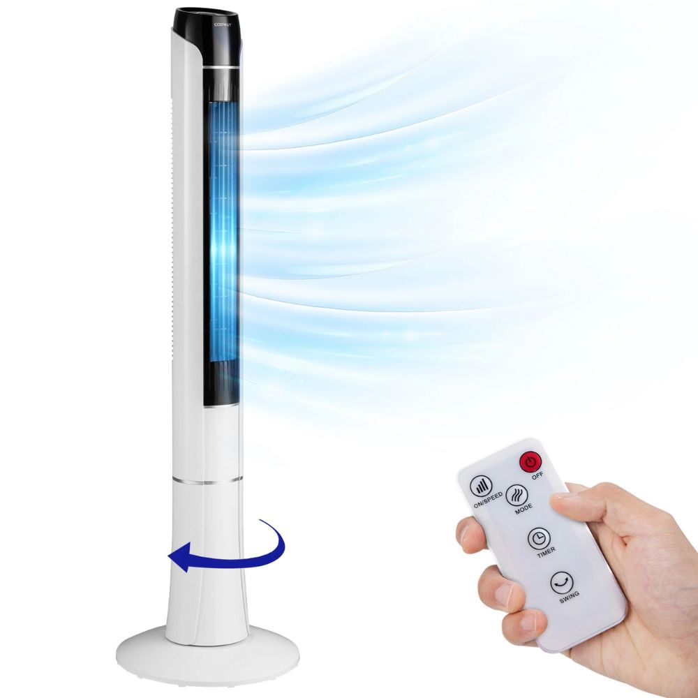 BowLift | Bladeless tower fan oscillating floor fan with remote, 3 speeds, and 7.5-hour timer