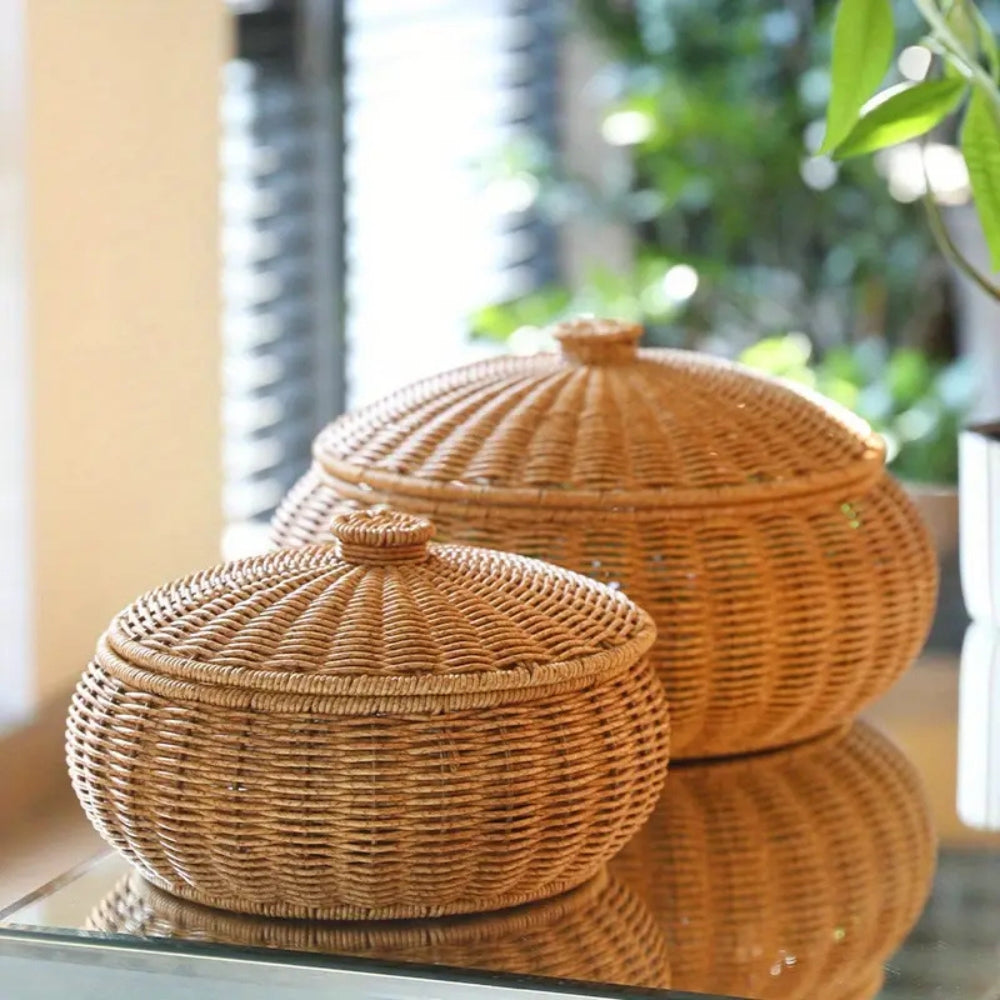 BowLift | Dome-Shaped Knitted Rattan Basket with Lid