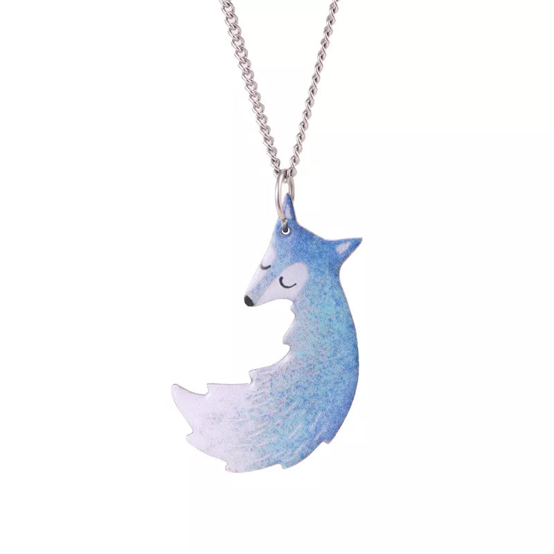 BowLift | Hand-painted Fox and Wolf Couple Embrace Necklace