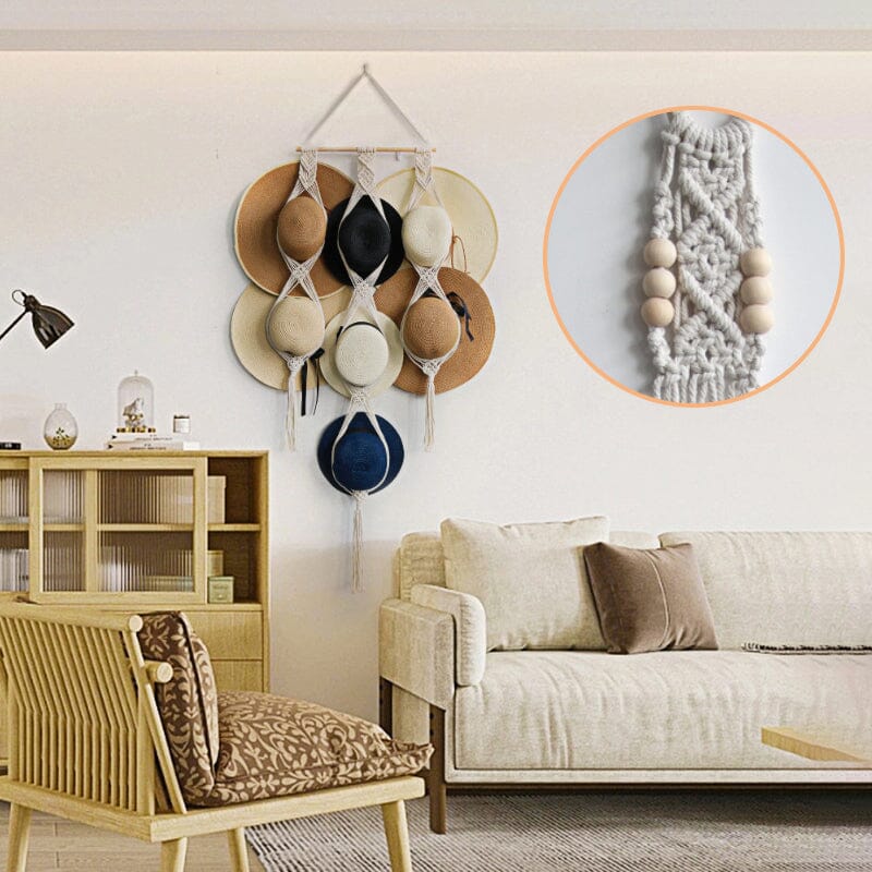 BowLift | Handmade Linen Decorative Boho Hat Rack For Wall Hanging