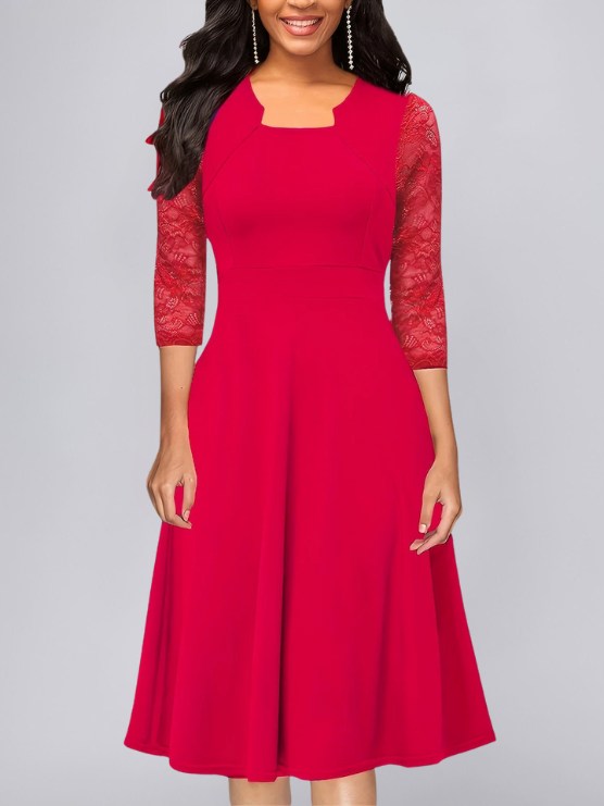 Elegant Lace Detail Midi Dress