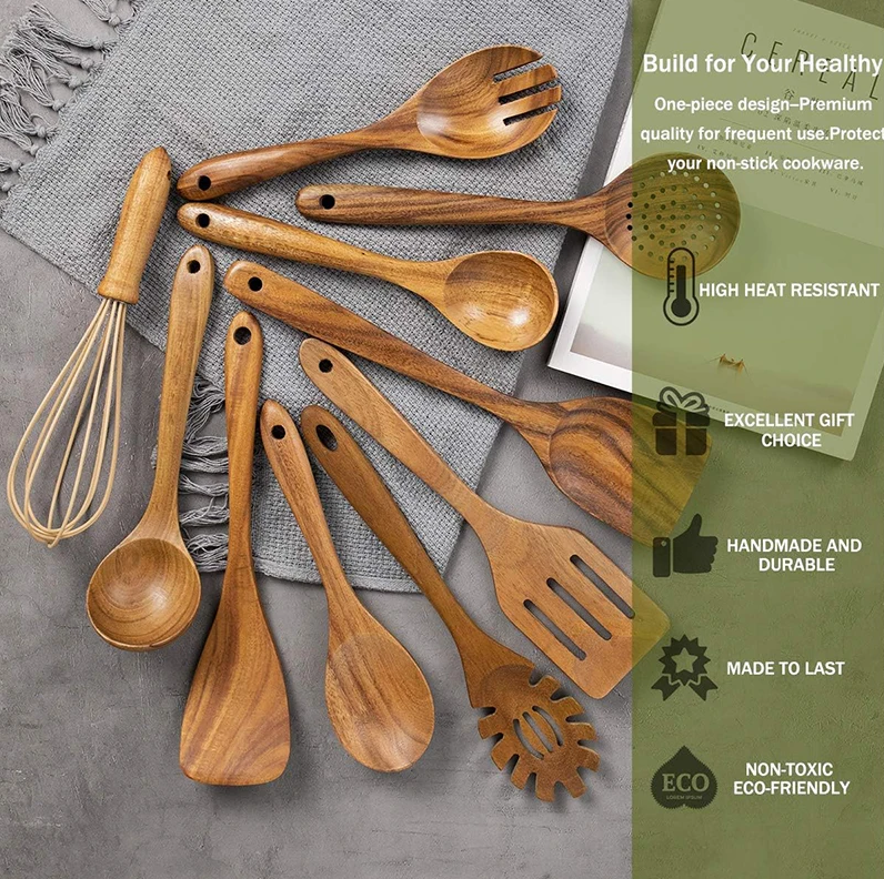 BowLift | EcoWood Kitchen Utensils Set made of Wood with 10 Pieces