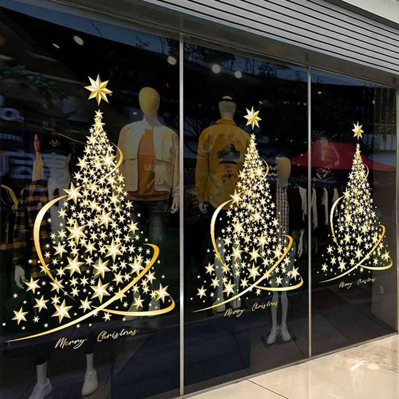 BowLift | Golden Christmas Tree Window Clings Stickers for Glass
