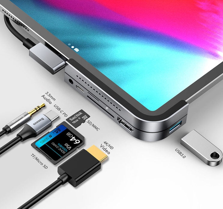BowLift | 6-In-1 USB Type-C Hub With USB3.0, SD, MicroSD, Audio, 4K/HD & USB-C PD, For iPad Pro & More