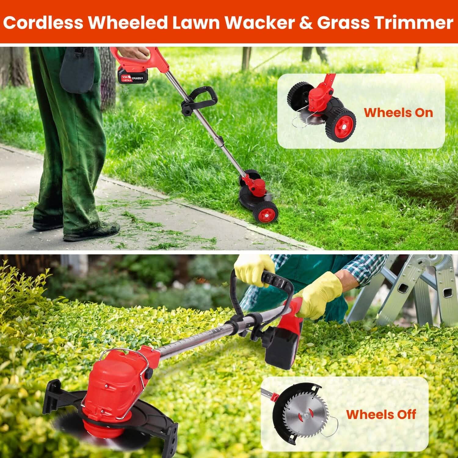 BowLift | 3-in-1 Electric Cordless Lawn Mower Battery-powered Grass Cutter with Wheels Adjustable Head with 2 Pieces 2500mAh Batteries