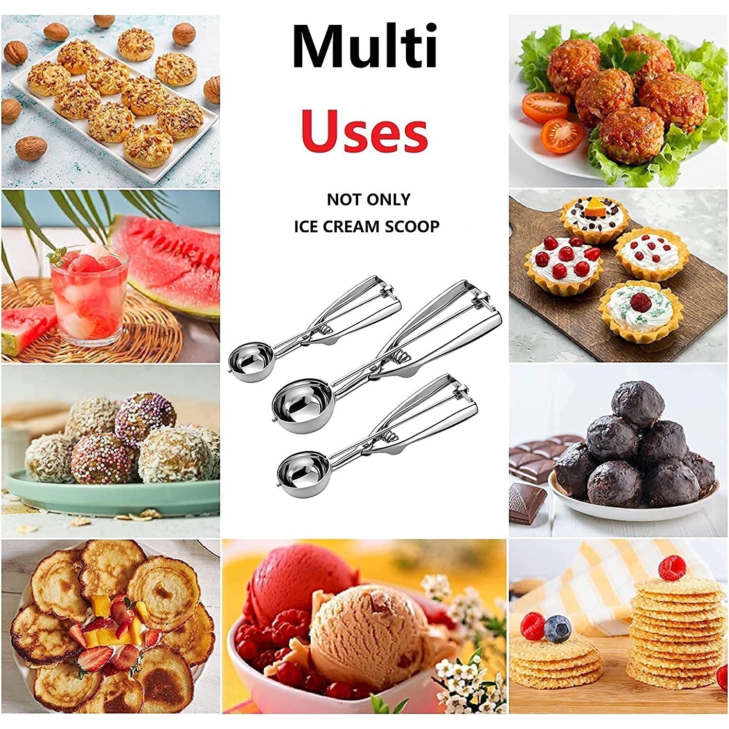 BowLift | 3-Piece Set: Stainless Steel Cookie Scooper with Trigger